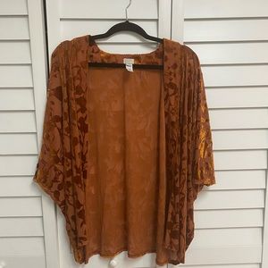 Orange velvet floral kimono top
